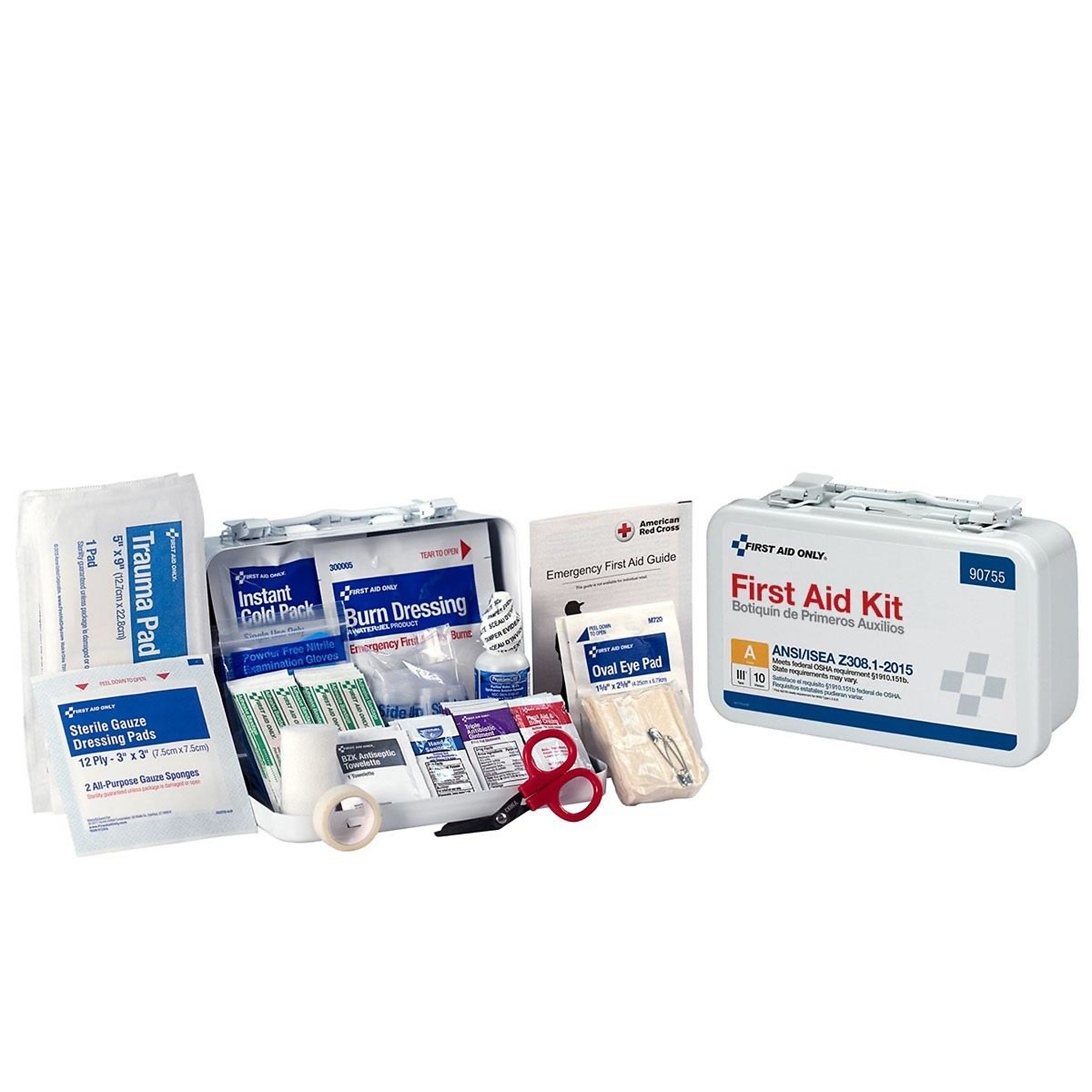 First Aid Only 10-Person First Aid Kit — ANSI A, Weatherproof Metal Case, Model# FAO90755